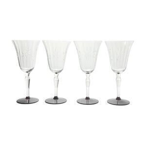 1950s Vintage 4 Ruby Red Footed Star Flower Etched Optic Wine Glasses 7 3/4” 8oz